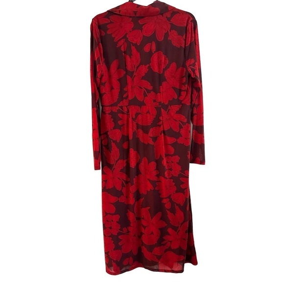 CAbi Red Floral Button Mesh Slinky Shirt Midi Dress - Small - Picture 4 of 4